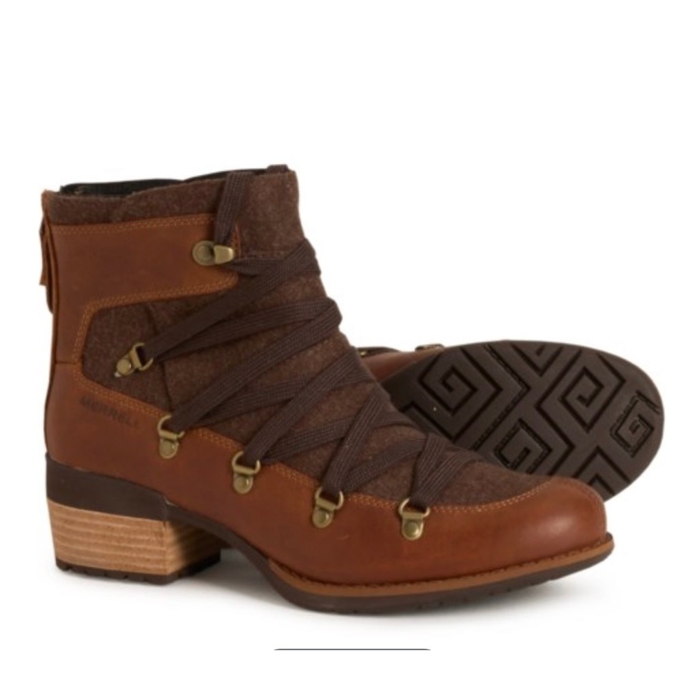 NEW Merrell Shiloh II‎ Warm Boots Womens 6 Oak Leather Wool Lace Up J004418